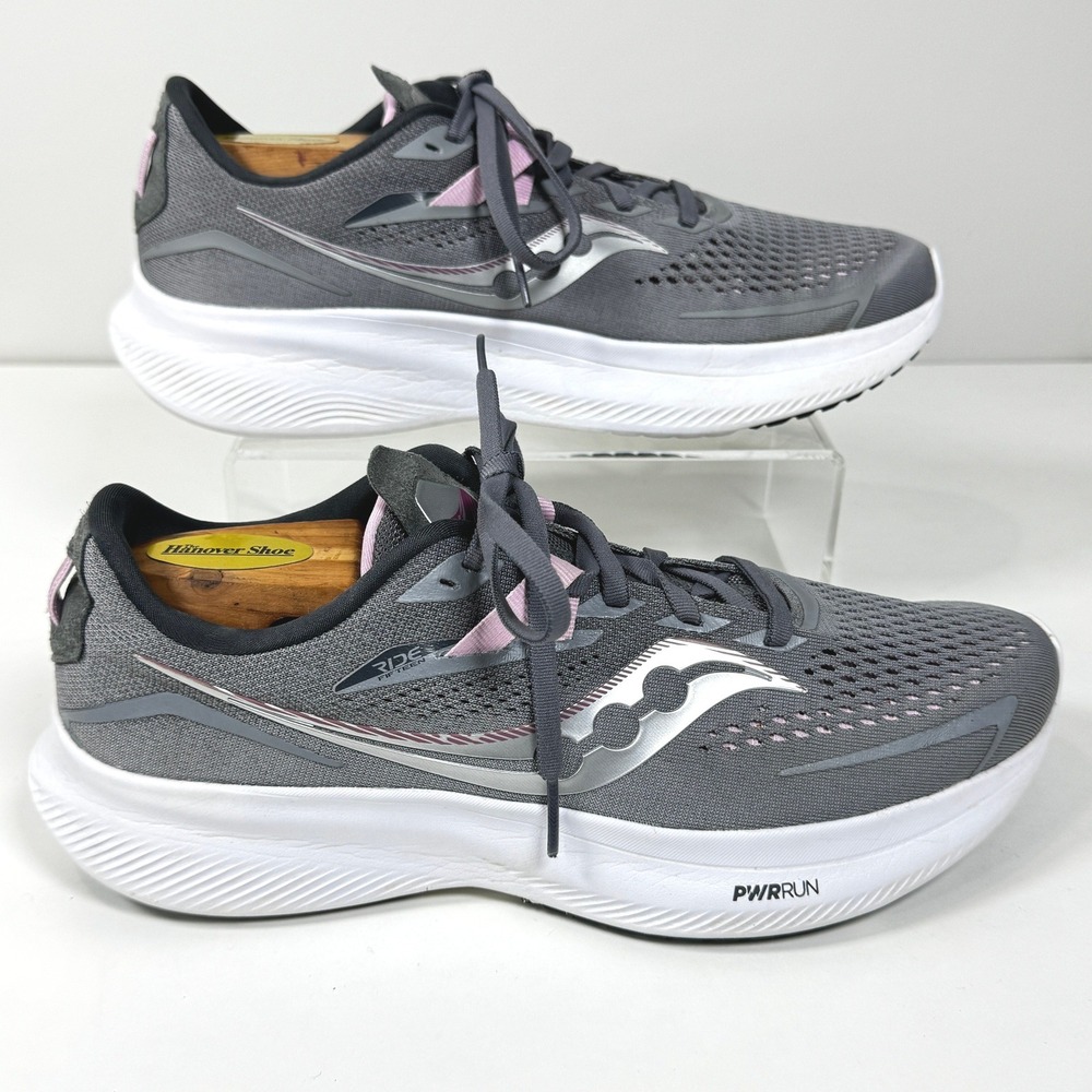 Saucony Ride 15 Alloy Quartz Grey Pink PWRRUN Running Shoes Women Sz 10 Workout